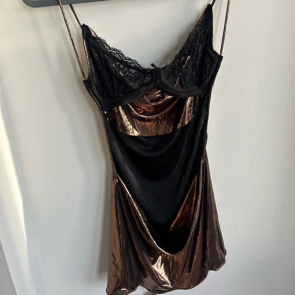 Jaded London Metallic Bronze Backless Mirage Slip Mini Dress - Picture 3 of 5